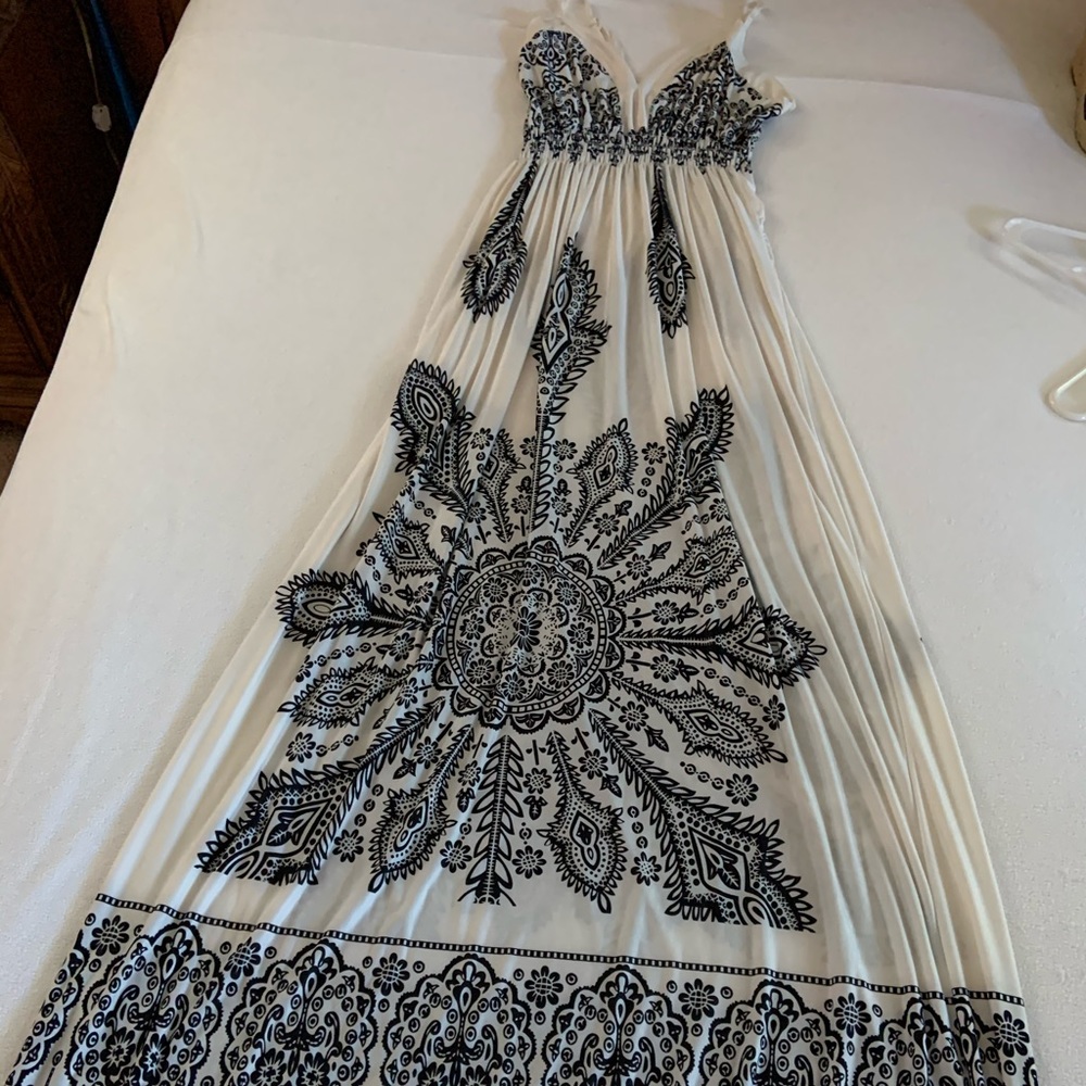 Long black and white spaghetti strap dress